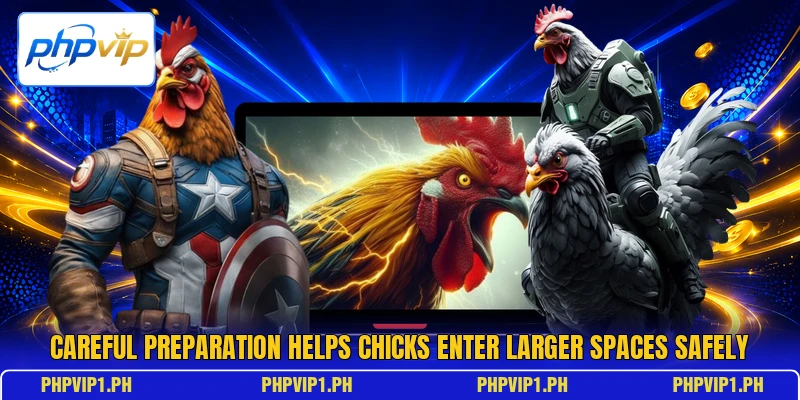 Careful preparation helps chicks enter larger spaces safely Careful preparation helps chicks enter larger spaces safely