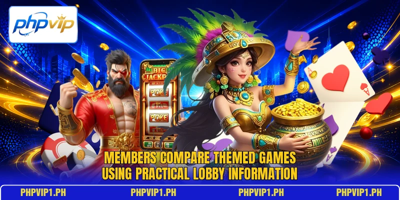 Members compare themed games using practical lobby information Members compare themed games using practical lobby information