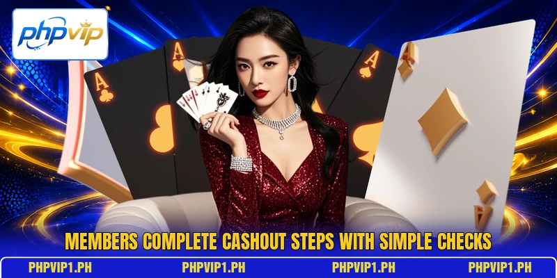 Members complete cashout steps with simple checks