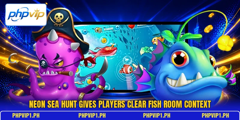 Neon Sea Hunt gives players clear fish room context Neon Sea Hunt gives players clear fish room context